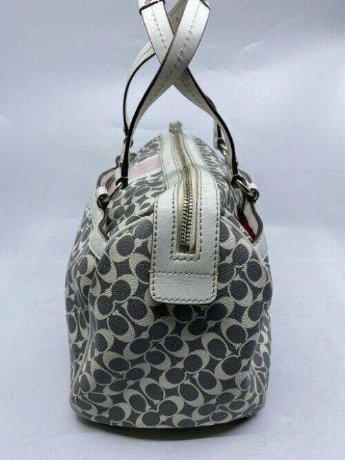 coach medium handbag gray white coated canvas tote