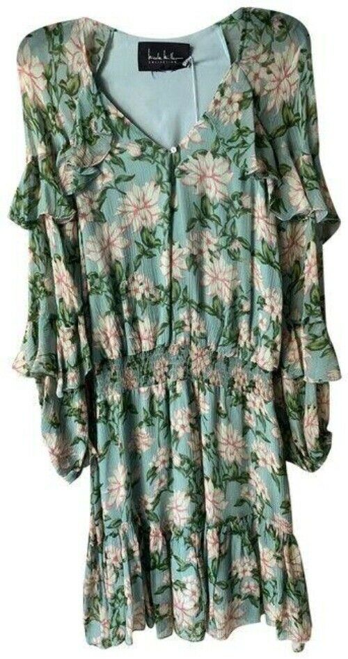 Nicole Miller Aqua Green Pink New Floral Msrp Short Casual Dress