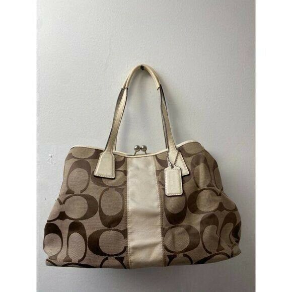 COACH Large Tan Brown Jacquard Fabric Tote Bag