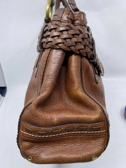 coach w medium w braided design whiskey brown leather shoulder bag