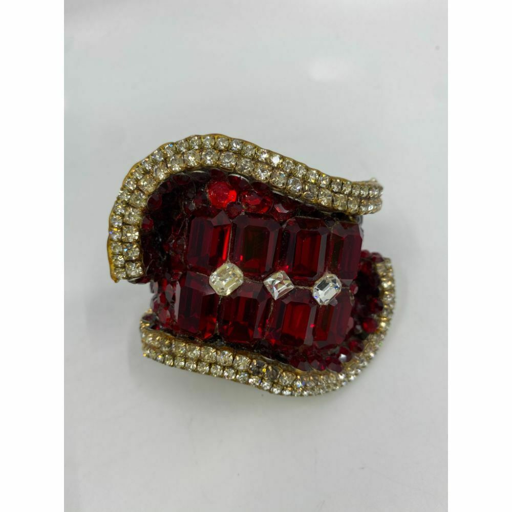 Rare! WENDY GELL Signed 1983 Red Be jewelled Cuff Bracelet