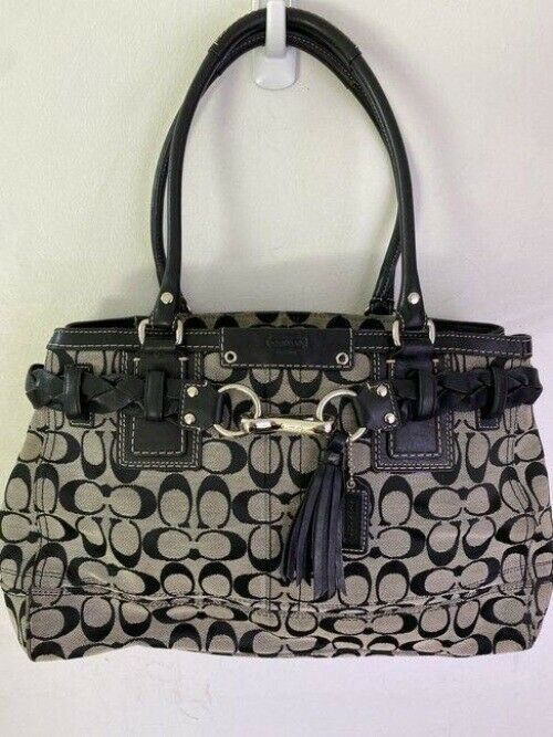 coach bag cream black fabric tote