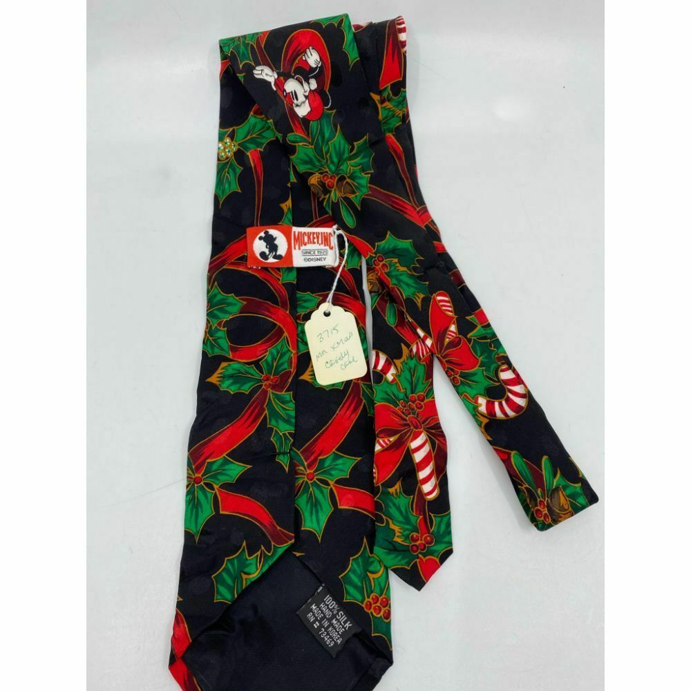 New! Mickey and Friends Disney Black Red Green Christmas Theme Neck Tie Msrp 59