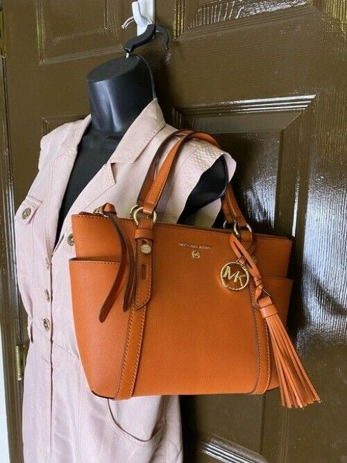 Michael Michael Kors Small Sullivan Convertible Top Zip Tote Orange Leather Cros