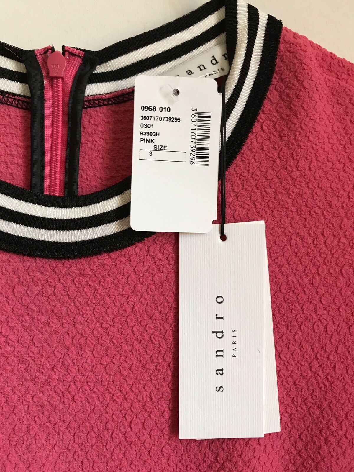 NWT SANDRO Pink SS Dress W Athletic Stripe Detail