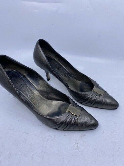 Salvatore Ferragamo Gun Metal Firsea Flat Bow Pumps Size Us
