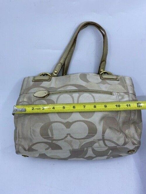 coach large gray gold fabric shoulder bag