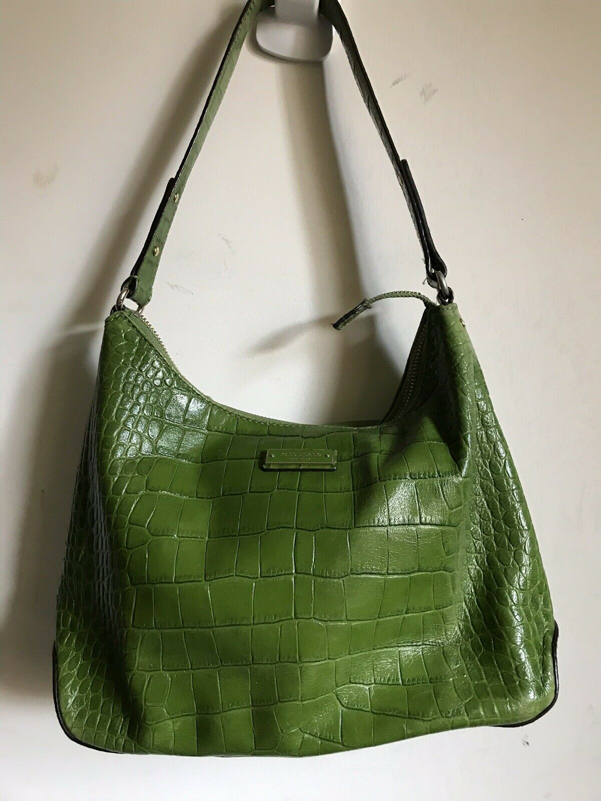Kate Spade Green Croc Embossed  Leather Shoulder Bag