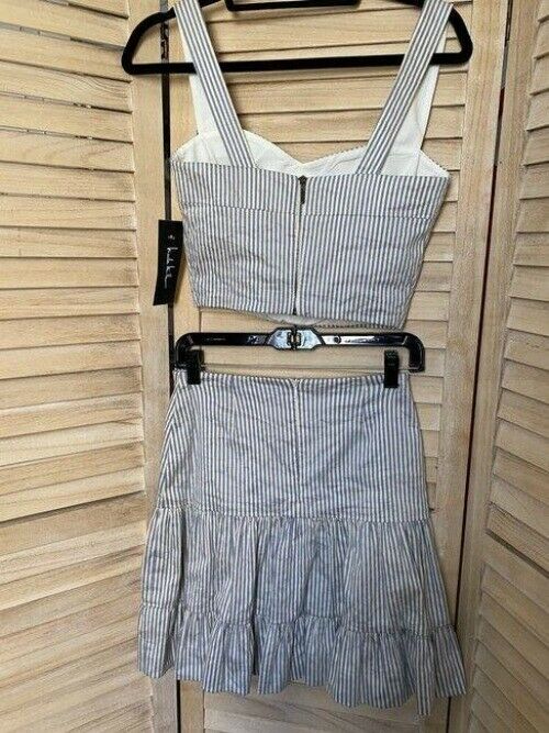 Nicole Miller blue white new stripe cotton crop two piece set msrp