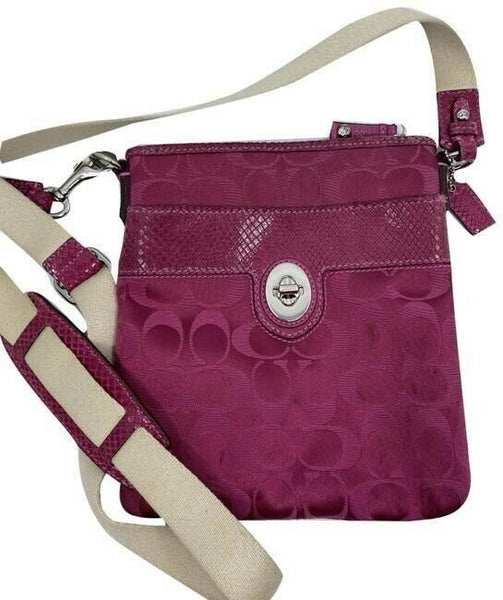 coach small purple beige fabric cross body bag
