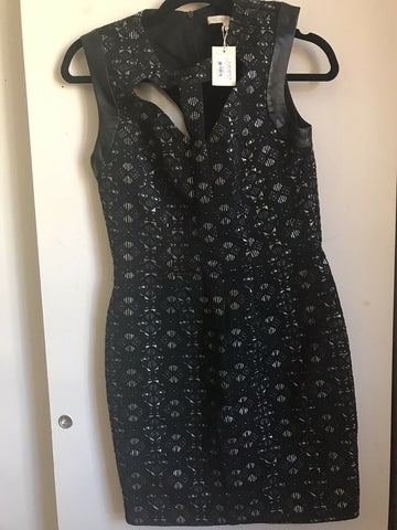 NWT MAJE Black/ Silver Dress With Cut Out Neck Line Size 1
