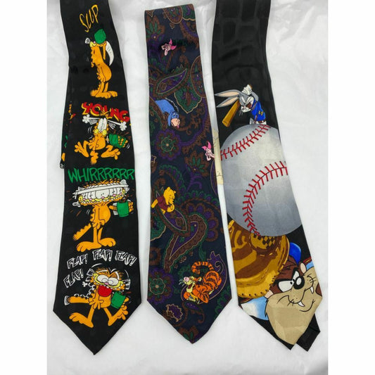 New Lot of 3 Neck tie Disney, Looney Tunes Black Yellow Green Total Msrp 75