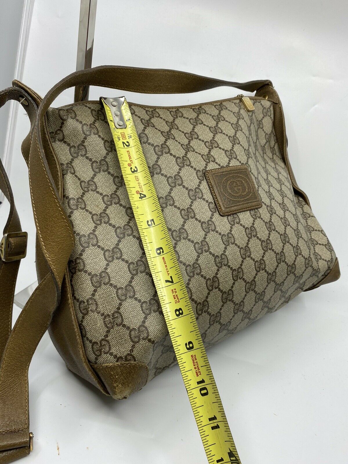 GUCCI Vintage Brown Coated Canvas/ Leather Shoulder Bag