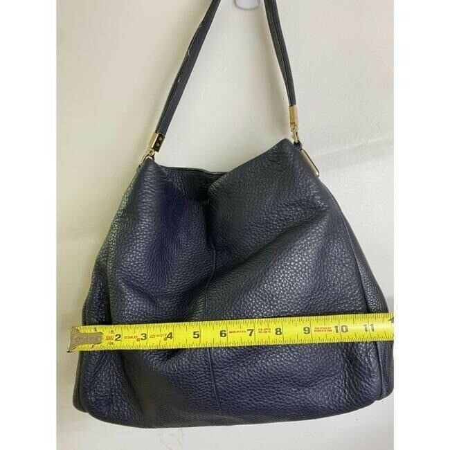 coach large eddie triple compartment navy leather shoulder bag