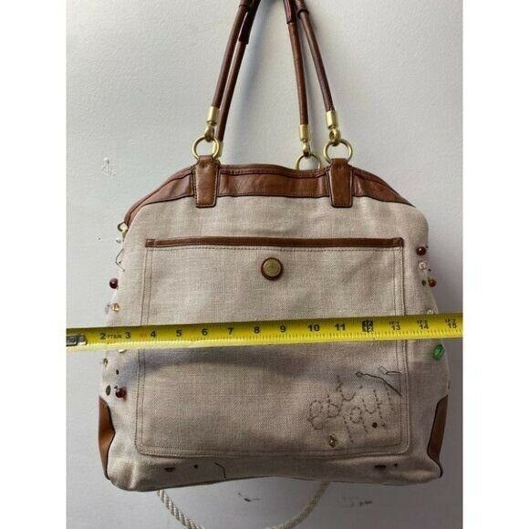 COACH Large Tan Brown Jacquard Fabric Tote Bag