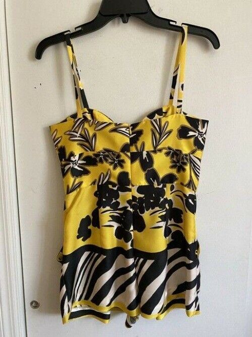 Milly yellow black white new floral print spaghetti strap tank topcami