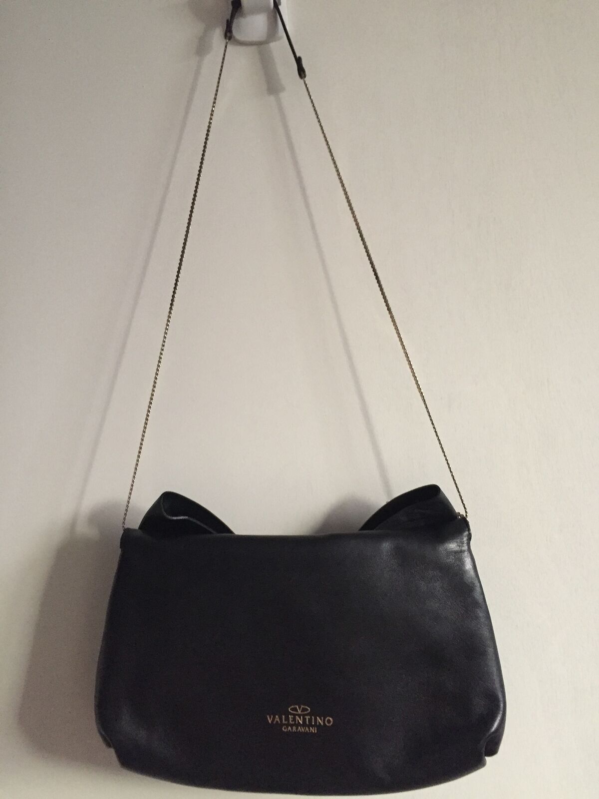 VALENTINO Black Leather Bow Shoulder Bag/ Crossbody