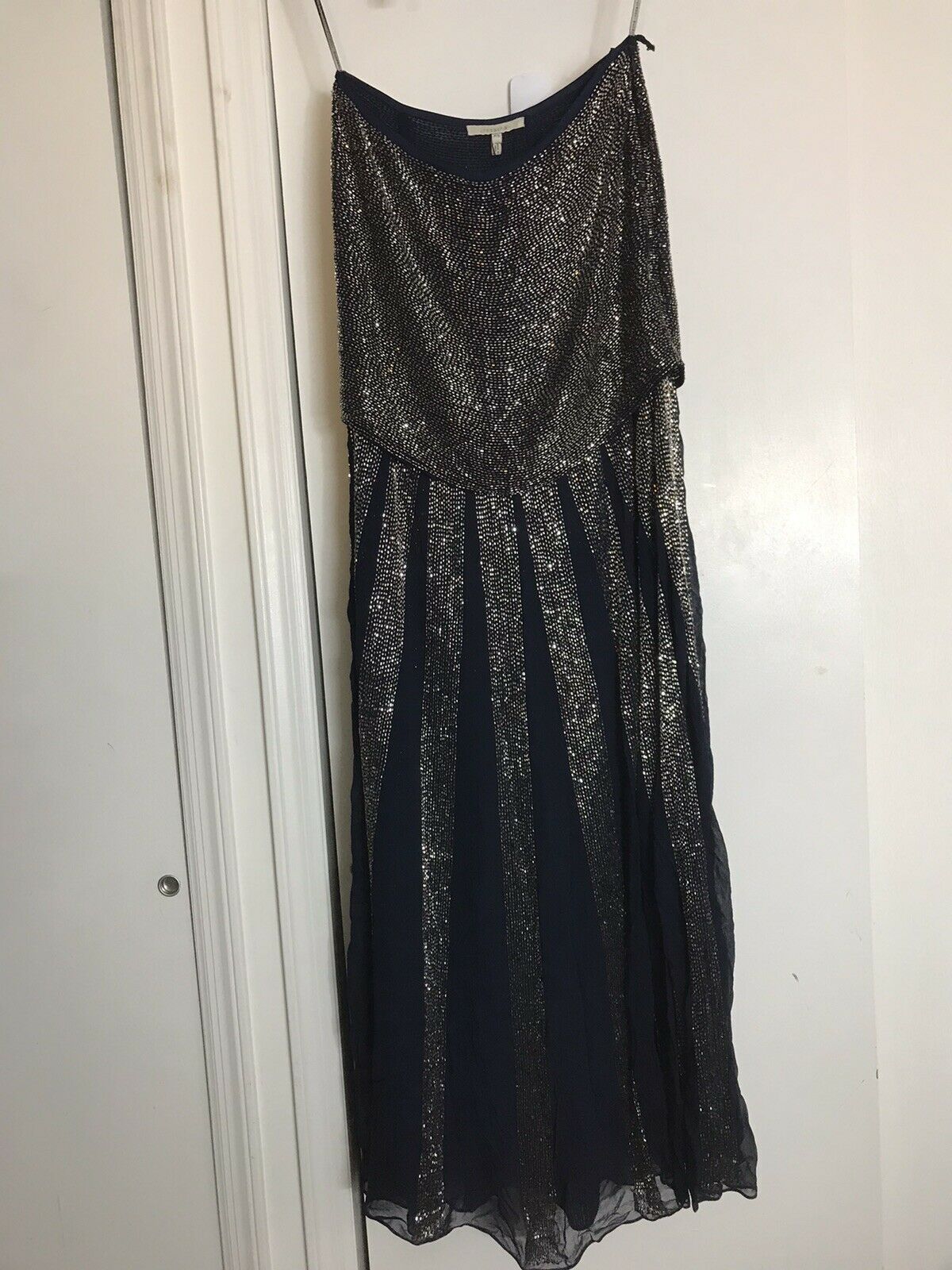 ROSA CHA Strapless Beaded Navy Long Gown size 2