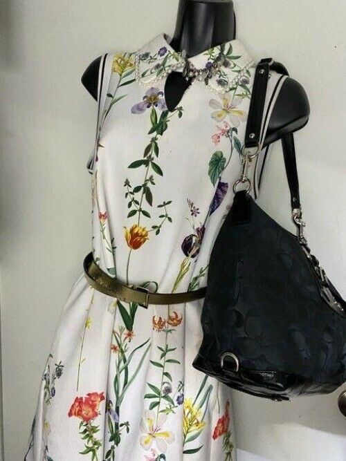 coach medium material black fabric shoulder bag