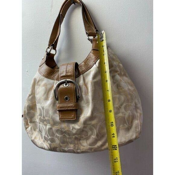 COACH Large White Tan Jacquard Fabric Tote Bag