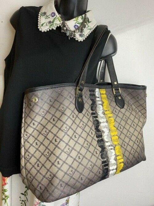 lamb shopping xl l black tan coated canvas tote