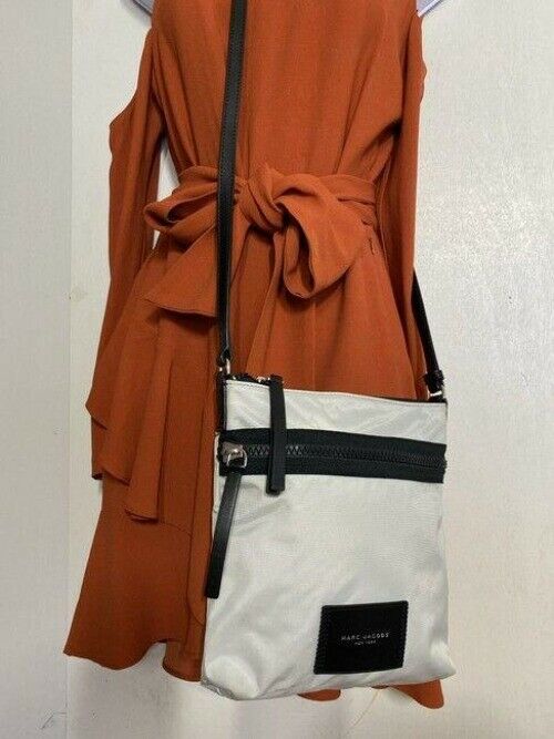 marc jacobs white black nylon fabric cross body bag