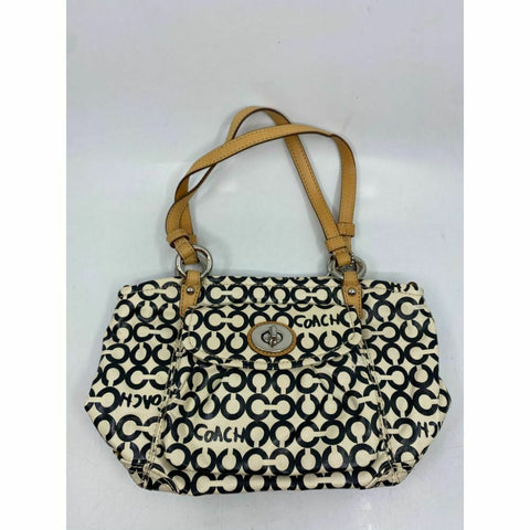 Coach Cream Black Coated Canvas Signature Handbag
