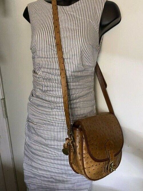 Dooney and Bourke ostritch flap brown leather cross body bag