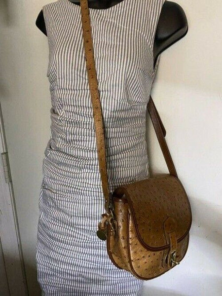 Dooney and Bourke ostritch flap brown leather cross body bag