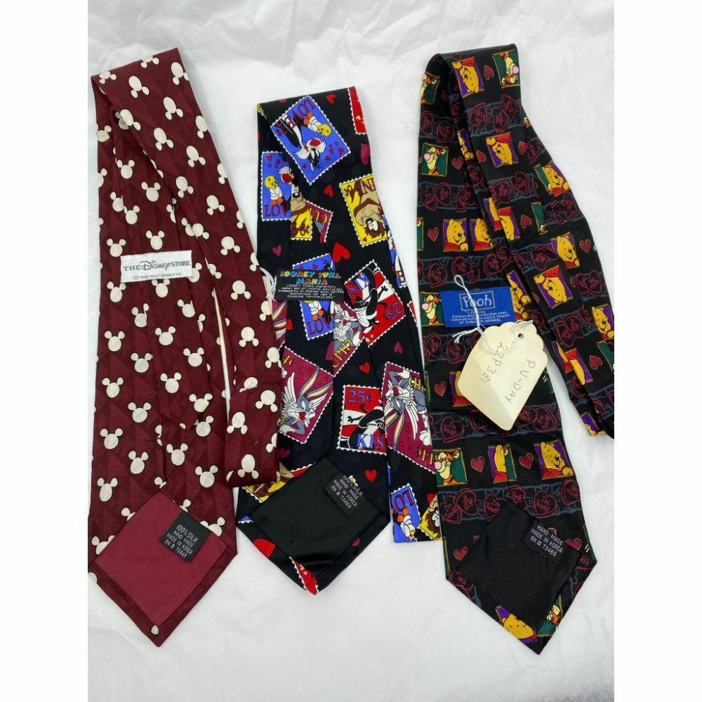 New Lot of 3 Neck tie Disney, Looney Tunes Black Red White Total Msrp 75