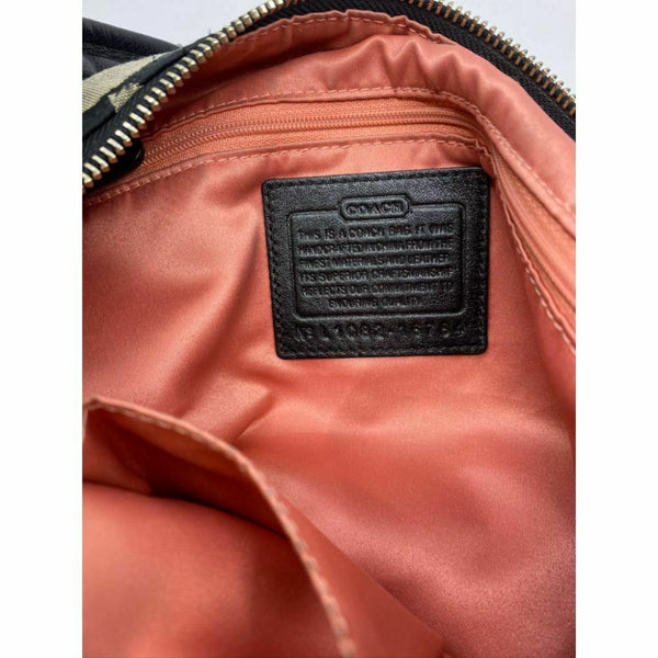 COACH Medium/Large Jacquard Fabric Signature Black Beige Tote Bag