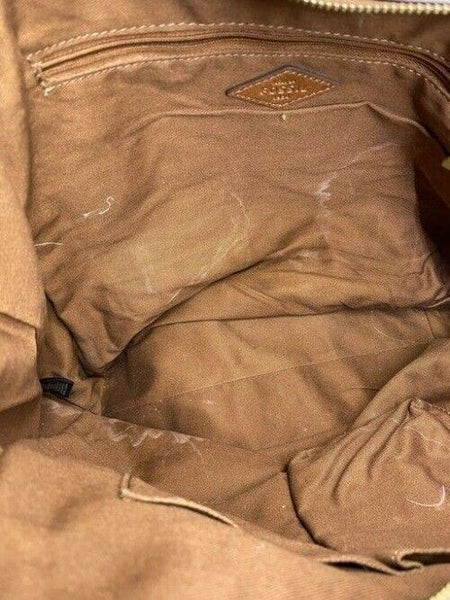 Fossil Tote Brown White Nylon Fabric Shoulder Bag