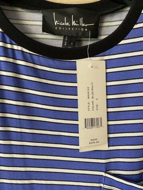 Nicole Miller blue white stripe msrp small short casual dress