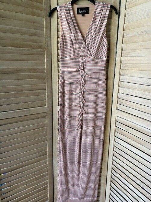 Nicole Miller pink white w new stripe w ruffle detail msrp small long casual max