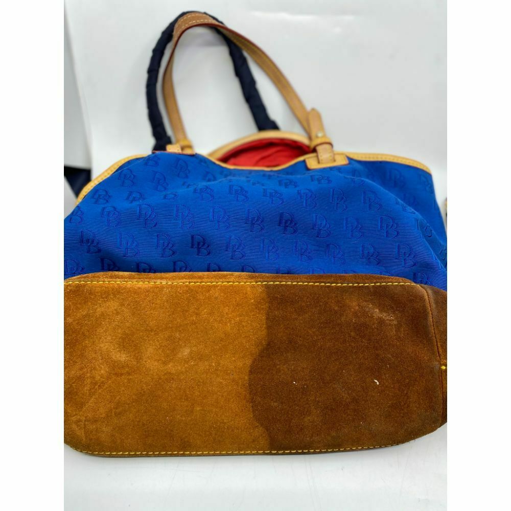 Dooney & BOURKE Blue Brown Large Fabric Tote Bag w/ Detachable Tie Sash