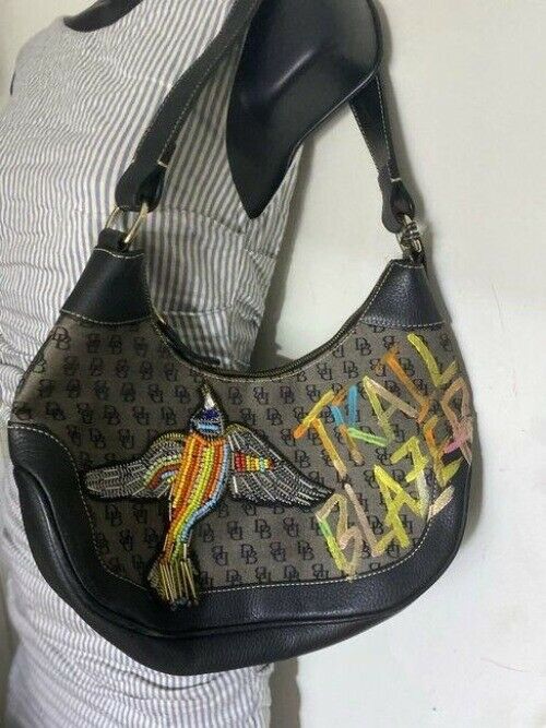 Dooney and Bourke w hand customized by me w applique black gray hobo bag