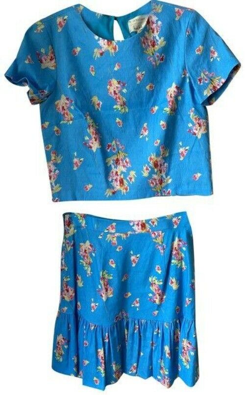 Nicole Miller blue floral linen skirt and set msrp blouse