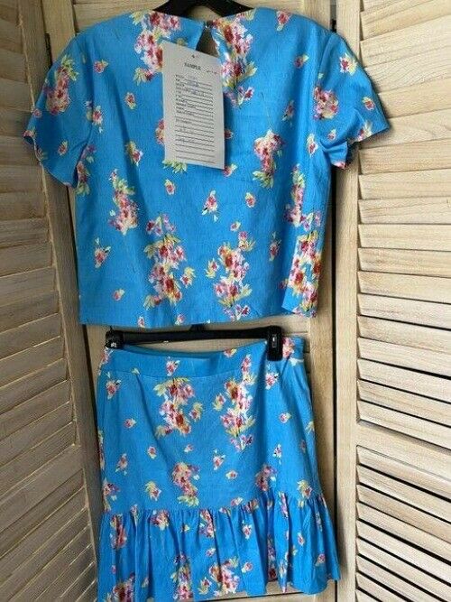 Nicole Miller blue floral linen skirt and set msrp blouse