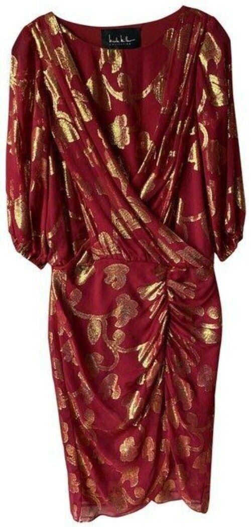 nicole miller red gold msrp long casual maxi dress