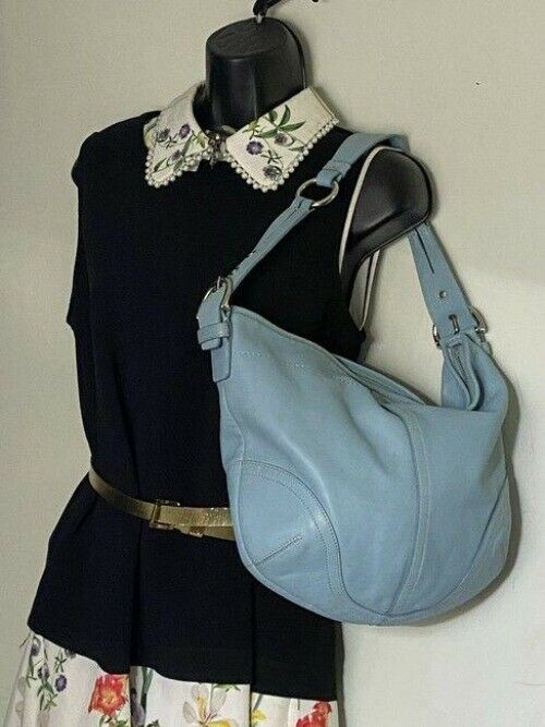 coach large light blue leather shoulder bag