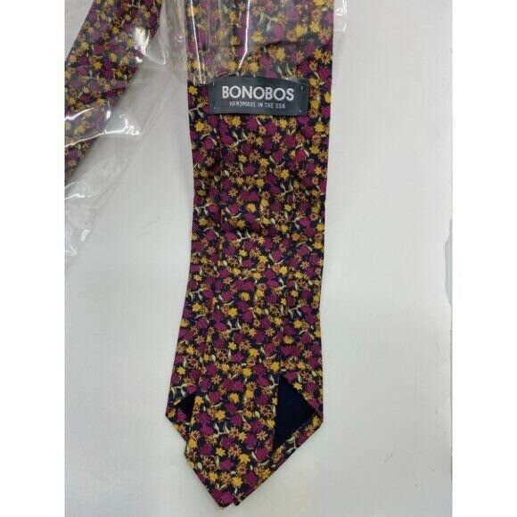 New! BONOBOS Purple Yellow Navy Flower Neck Tie