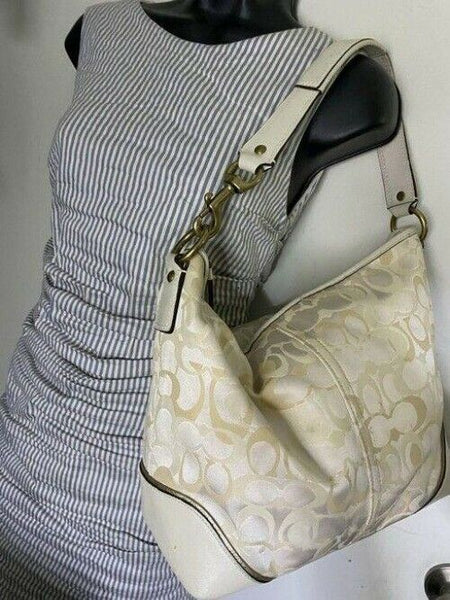 Coach Medium Tote Msrp Beige Silver Jacquard Fabric Shoulder Bag