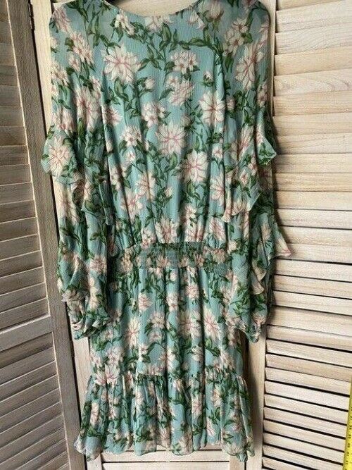 Nicole Miller Aqua Green Pink New Floral Msrp Short Casual Dress