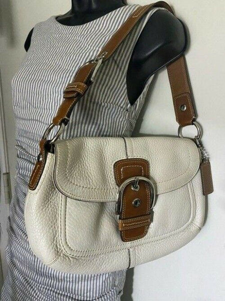 coach medium bag handbag white brown leather shoulder bag