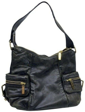 Michael Kors Side Zippers Blkack Leather Shoulder Bag