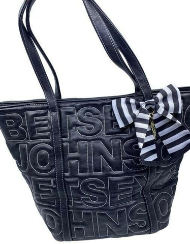 betsey johnson bag black white leather tote