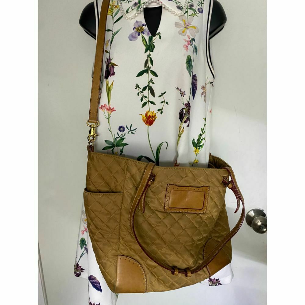 MZ WALLACE XL Light Brown Quilted Tote Bag w/ Leather Trim And Crossbody Strap