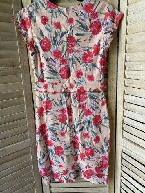 Nicole Miller red beige print linen msrp small short formal dress