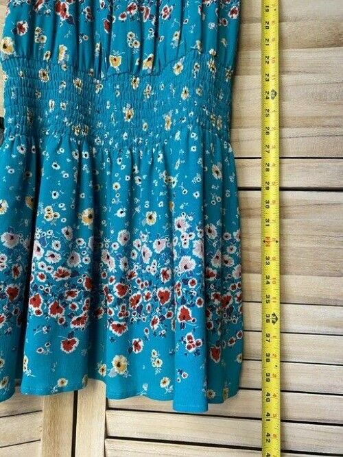 Nicole Miller Sky Blue New Floral Smocking Small Msrp Mid Length Short Casual Dr