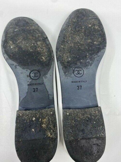 Chanel black white white leather cap toe ballerina flats size eu